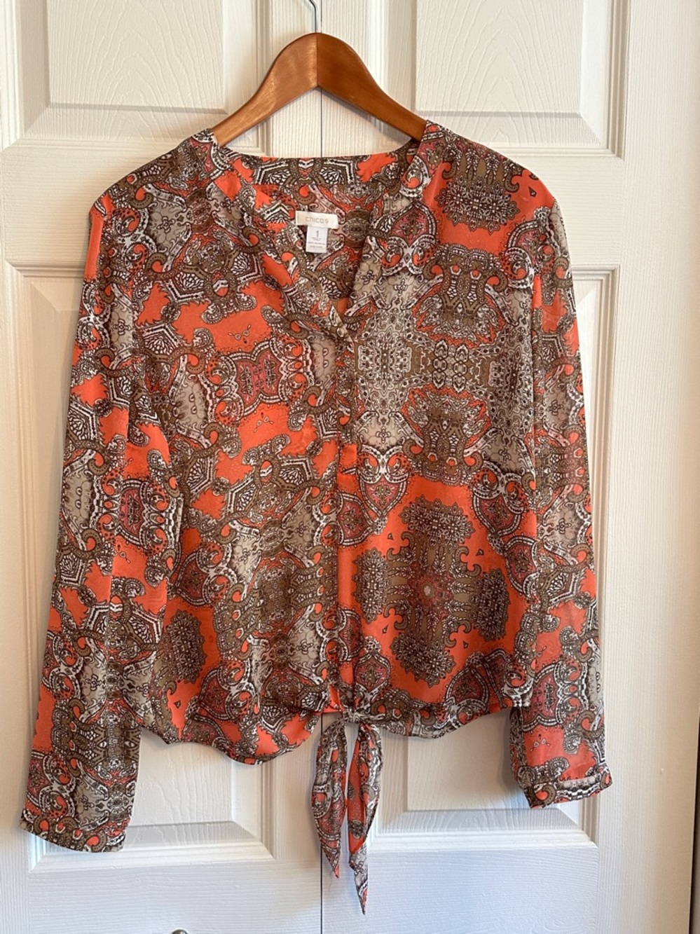 Chico's Coral  Paisley Lightweight Shirt